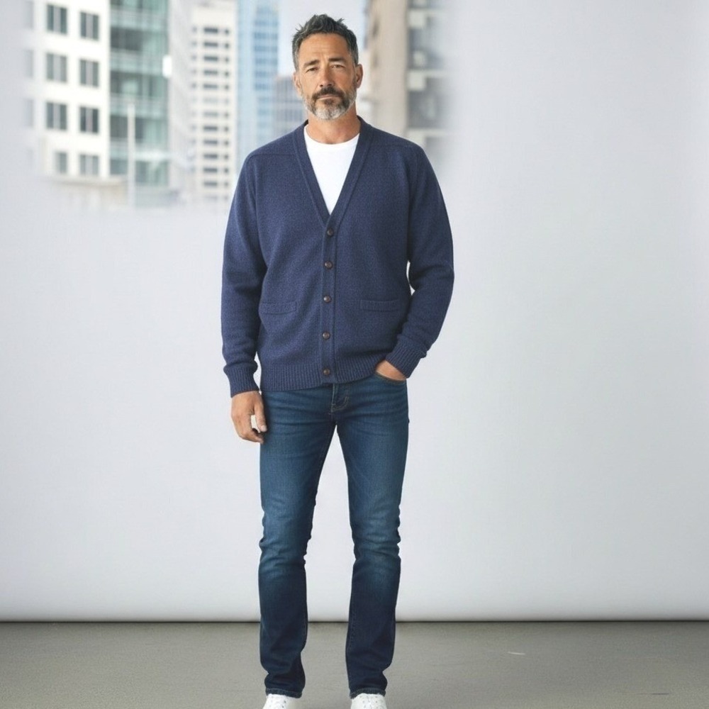NWT Weymouth Hunt 100% Shetland Wool Cardigan Men's Sz‎ L Navy Blue Ireland